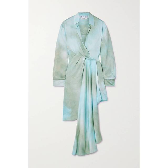 OFF WHITE Floral Asymmetric Shirt Dress - Blue