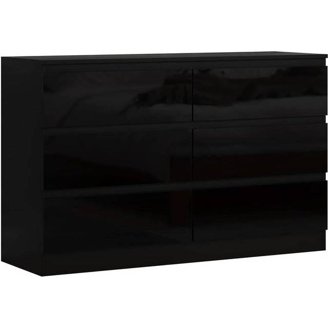 FWStyle Stora 6 Drawer Black Gloss Chest Of Drawers