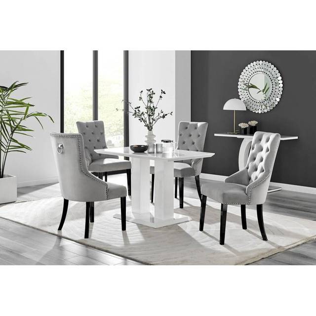 Imperia 4 White Dining Table and 4 Belgravia Black Leg Chairs - Grey