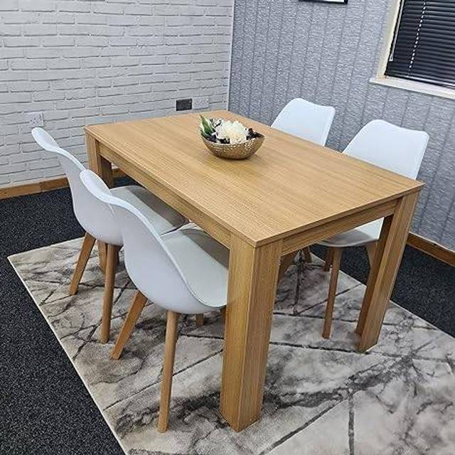 Modern Oak Effect Dining Table 4 White Tulip Chairs