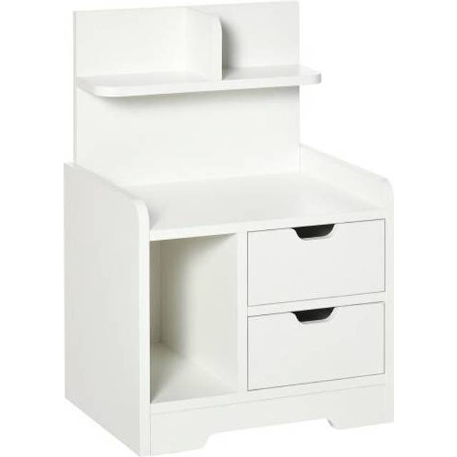 Bedside Table with 2 Drawers and Storage Shelves for Living Room Bedroom Accent Table Small Cabinet - White Modern w/2 Drawer Chest - Home Living | T
