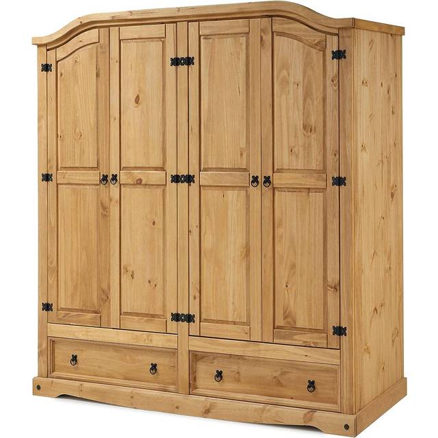 Mercers Furniture Corona 4 Door 2 Drawer Wardrobe Solid Pine With Mexican Styling, Brown