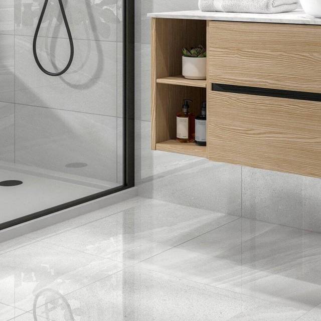 Amiata Ardsley Light Grey Polished Porcelain Wall & Floor Tiles 600 x 600mm