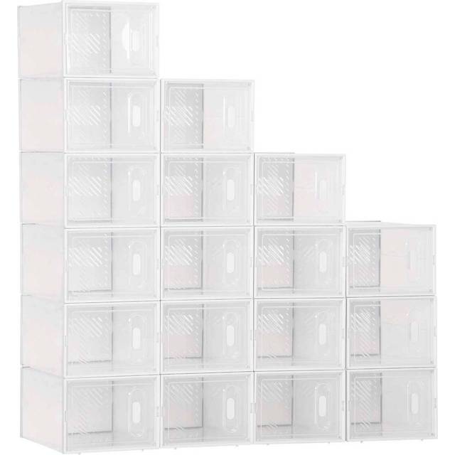 HOMCOM 18Pcs Clear Shoe Box For UK/Eu Size Up To 8.5/43 With Magnetic Door For Women/Men, 25 X 35 X 19Cm, Clear