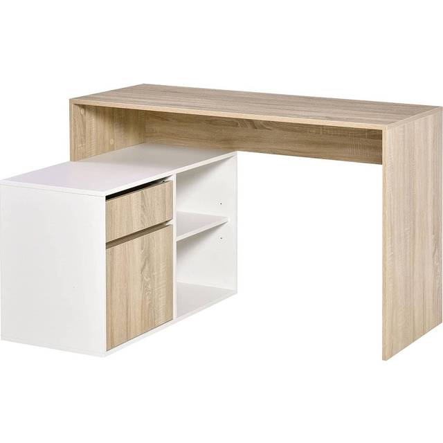 L-Shaped Corner Computer Desk Study Table PC Work w/ Storage Shelf Drawer Office - Oak and White Office - CARTER | TJ Hughes