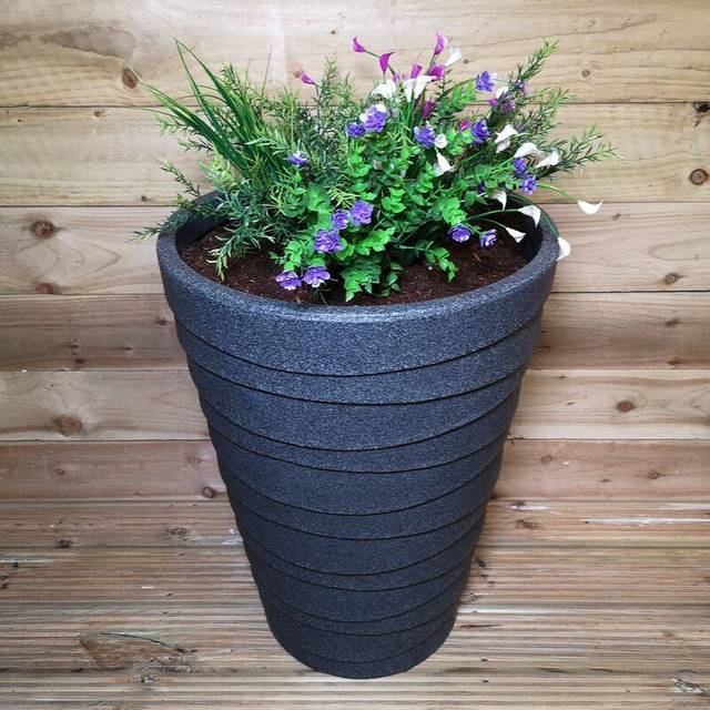 Tall Round Grey Garden Patio Trojan Plant Pot - Grey