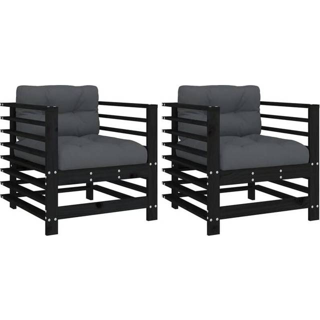 Garden Chairs with Cushions 2 pcs Black Solid Wood Pine Vidaxl