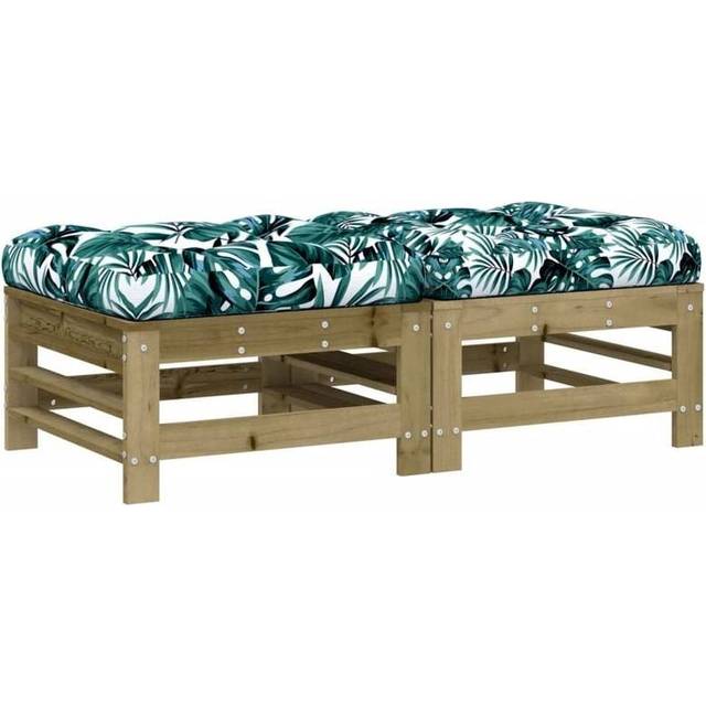 vidaXL Garden Footstools with Cushions 2pcs Impregnated Wood Pine - Brown
