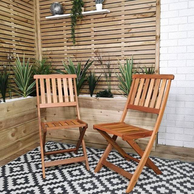Samuel Alexander Set of 2 Bowness Outdoor Garden Patio Wooden Folding Chairs, Brown