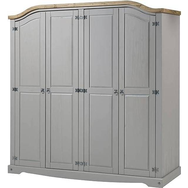 Corona wardrobe 4 door arch top grey wax mexican solid pine by mercers furniture