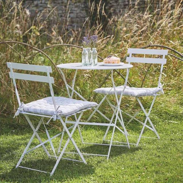 Outdoor Indoor Rive Droite Patio Bistro Set Chairs Chalk Steel - Garden Trading