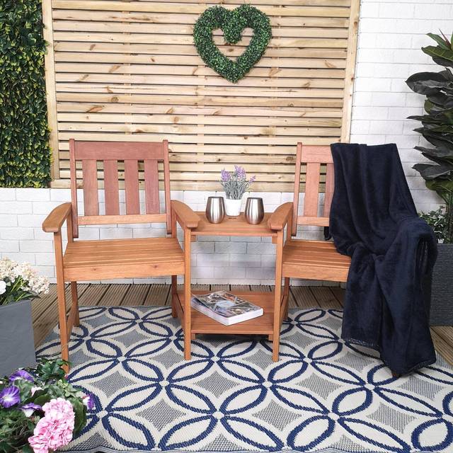 Samuel Alexander Atlanta 2 Seater Wooden Garden Patio Love Seat and Table Set, Brown