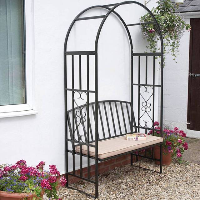 Greenhurst Huntingdon Arch Bench with Cushion, Black