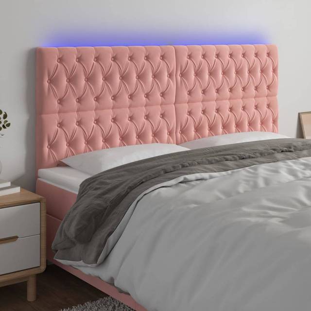 Sänggavel LED rosa 180x7x118/128 cm sammet