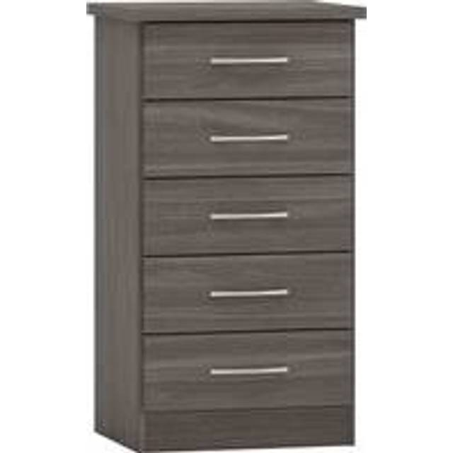 Seconique Nevada 5 Drawer Black Wood Grain Narrow Chest of Drawers - 5 Drawers