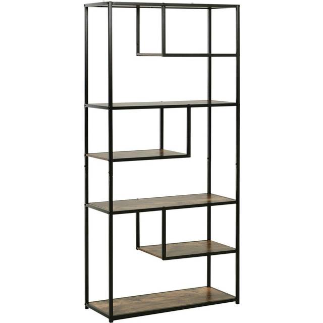 Steel Frame 6 Tier Staggered Display Shelf Black/Brown - Home Living | TJ Hughes Black