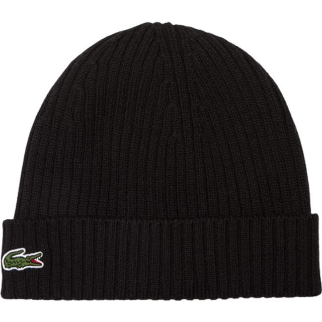 Lacoste Ribbed Knitted Beanie- Black, Black, Men