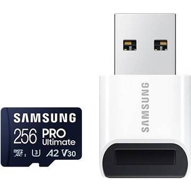 Samsung PRO Ultimate microSD-kort USB-kortläsare, 256 GB, för smartphones, drönare och actionkamera, UHS-I U3, 200 MB/s läsning, 130 MB/s skriva, ‎ MB-MY256SB/WW
