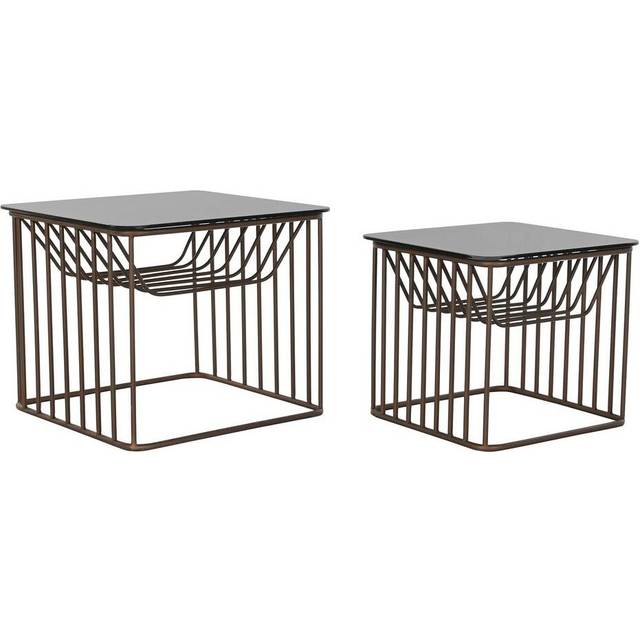 Dkd Home Decor Set of 2 small Black Copper Metal Crystal Nesting Table