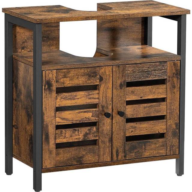 VASAGLE Tvättställsskåp, badrumsfack, förvaringsskåp, 60 x 30 x 60 cm, med stålram, öppen hyllan, laminerade dörrar, justerbar hylla, industriell, rustik brun och svart BBC901B01