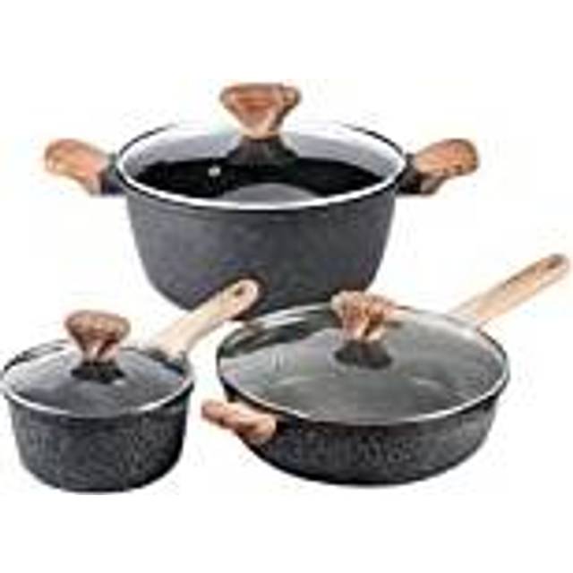 Country Kitchen Nonstick Cookware Sets - 6 Piece High Quality Nonstick Cast Aluminum Pots and Pans with BAKELITE Handles - Non-Toxic Pots with Glass
