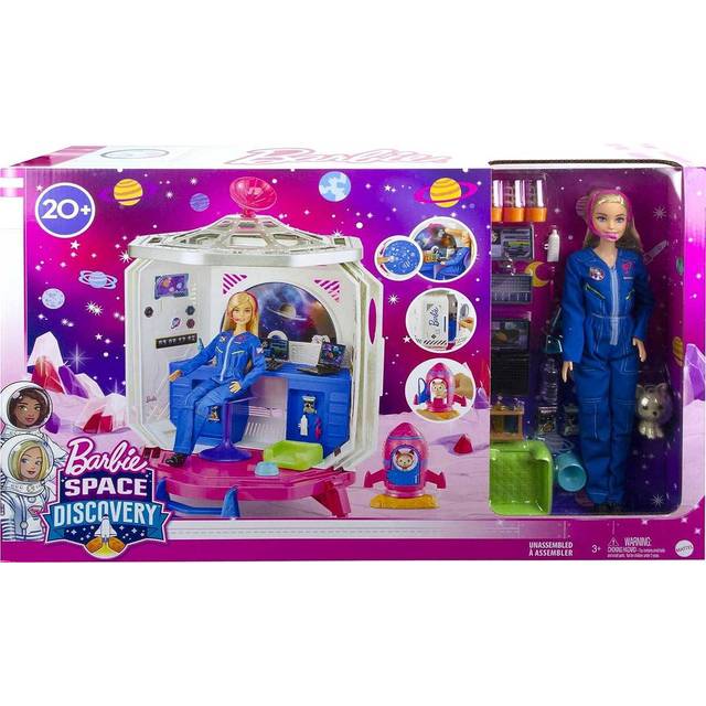 Barbie Space Discovery Space Station Playset with Space Explorer Doll, Puppy, Workstation, Satellite Space Scenes & 20 Space Station Items:Chair, Test