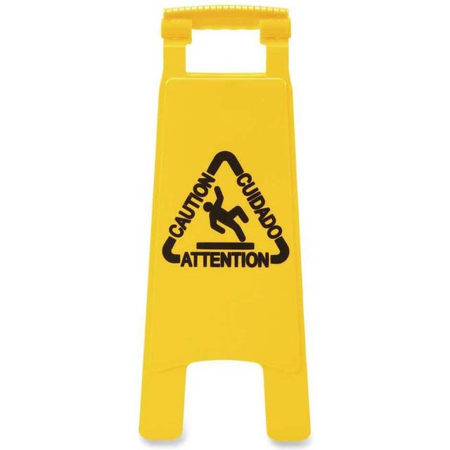 Rubbermaid Commercial Products RCP3485217 Two Sided Multilingual Caution Safety Sign, Yellow