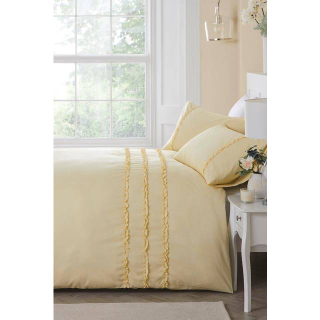 Serene - Felicia Frill - Peach finish Duvet Cover Set - Super-King Bed Size in Yellow