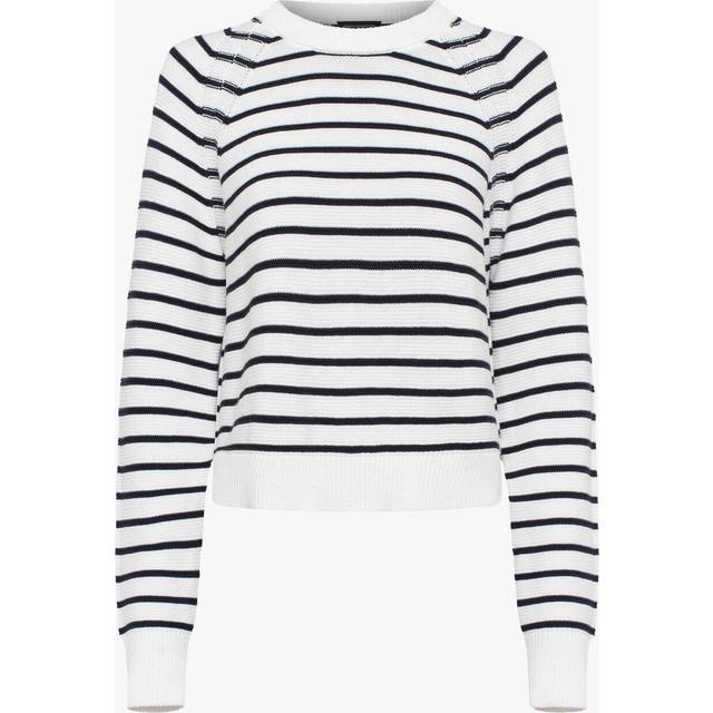 French Connection Lillie Mozart Randig Crew Neck Jumper Pullover Sweater, Sommar Vit/Användbar Blå, M