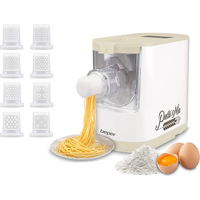 BEPER P102SBA500 Automatisk maskin för färsk pasta, pastatillverkare, 200W, 320 g mjöl, 8 färger i olika storlekar, display för användning, inkluderar mätkopp och spatel