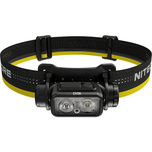 Nitecore NU43, Pannbandsficklampa, Svart, Gul, Gjuten aluminium, Knappar, 2 m, 2 m