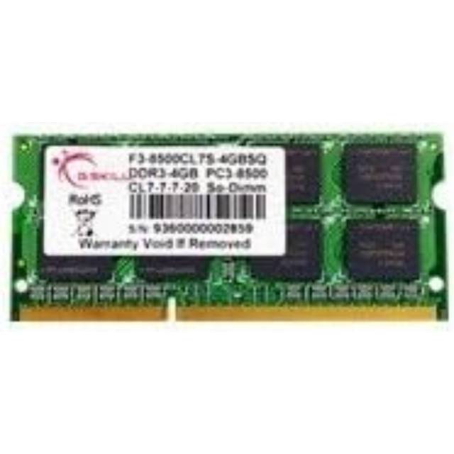 G.Skill SO DDR3 4GB PC 1066 CL7 G.Skill 4GBSQ Internminne Laptop Modul DDR3 4 GB 1 x 4 GB Non-ECC 1066 MHz 204-polig SO-DIMM CL7 7-7-20 F3-8500CL7S-4GBSQ