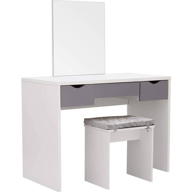 GFW Elizabeth 3 Drawer White Dressing Table Set with Mirror - 49 x 100 x 129cm