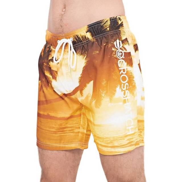 (S, Orange) Crosshatch Mens Beach Dream Sunset Swim Shorts