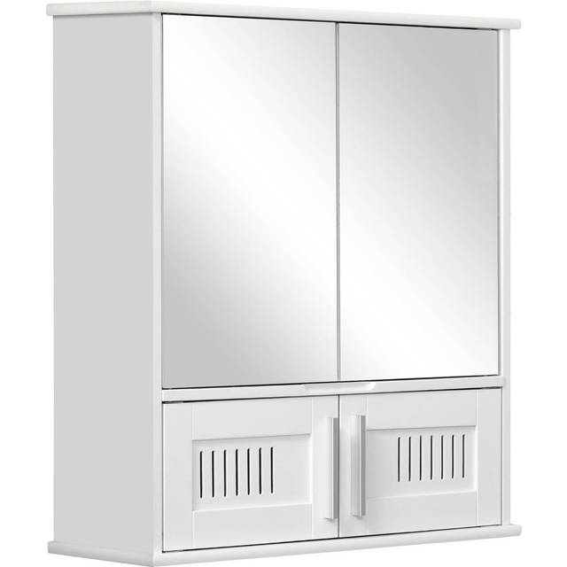 kleankin Bathroom Mirror Cabinet Wall Mounted Storage Cupboard with Double Doors and Adjustable Shelf Bathroom Organizer White Unit Doors - TJ Hughes