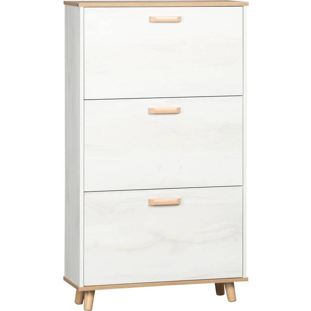 HOMCOM 12 Pair Slim Shoe Storage Cabinet W/ 3 Flip Drawers, Cream