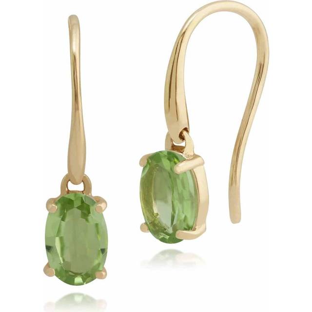 Classic Oval Peridot Claw Set Drop Earrings in 9ct Yellow Gold