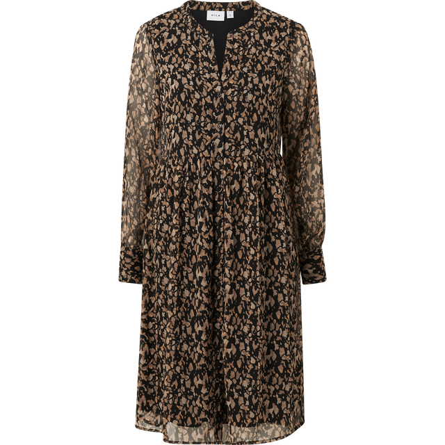 VIFALIA V-hals L/S klänning – NOOS, Black/Aop: hazel, 36