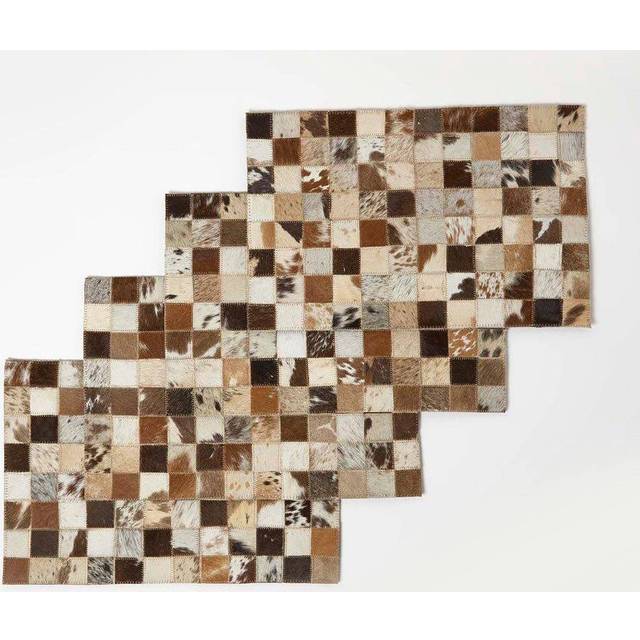 Homescapes Block Check Brown Leather Placemats Set of 4