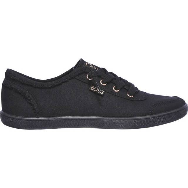Skechers Bobs B Cute Slip On Faux Lace Trainer - Black Canvas/ Trim, Black, Size 3, Women