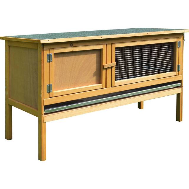 PawHut Wooden Rabbit Hutch/Cage Outdoor w/ Hinged Top, Yellow