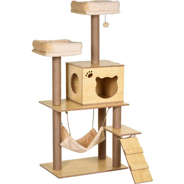 PawHut Cat Tree - 130cm Cat Tree for Indoor Cats - Multi-Level Plush Cat Tower | TJ Hughes Green