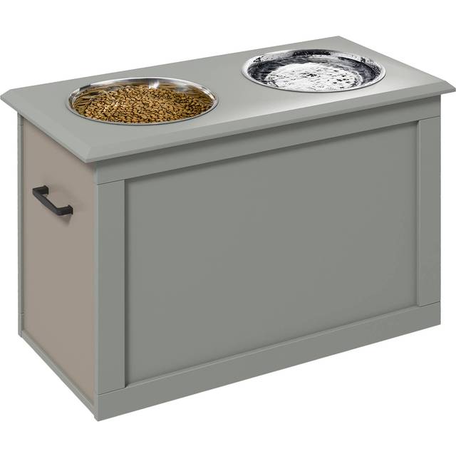 PawHut Raised Pet Bowls w/ Storage - Two Stainless Bowls - Elevated Base - Grey | TJ Hughes