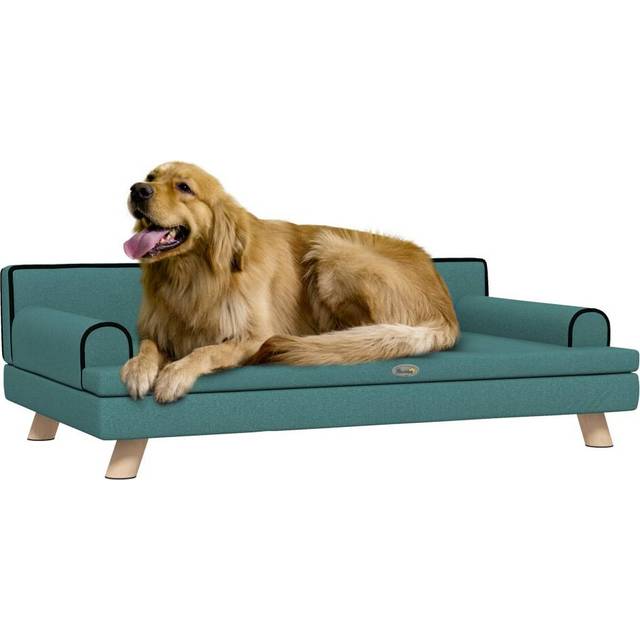 Pawhut Dog Sofa With Legs Water-resistant Fabric, Pet Chair Bed For Large, Medium Dogs, Green, 100 X 62 X 32 Cm