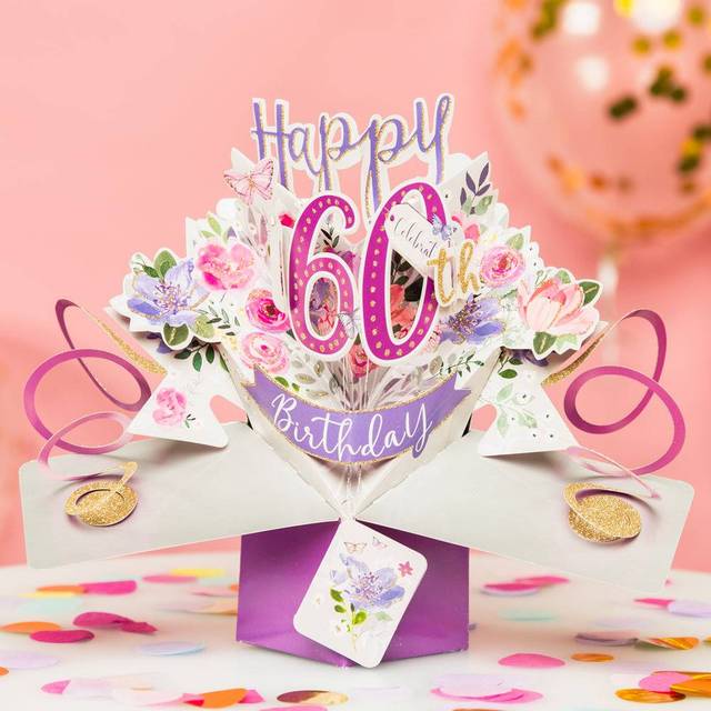 Female 60th Birthday Pop-Up Greeting Card Original Second Nature 3D Pop Up Cards