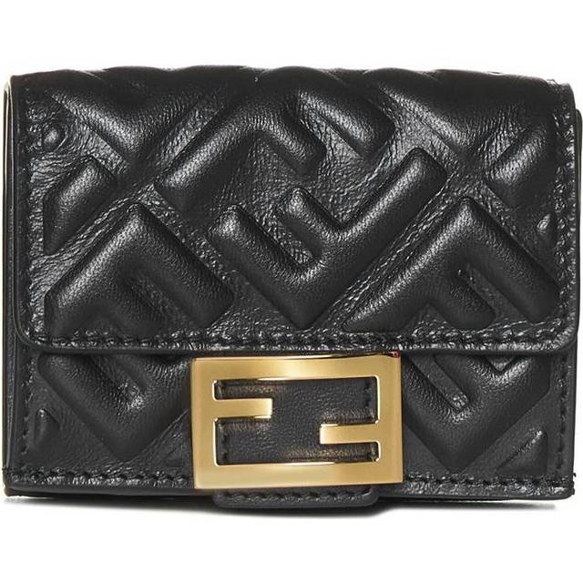 Fendi Ladies Black Nappa Leather Micro Trifold Wallet (Size L  3.7 x H  3 x D  1.2)