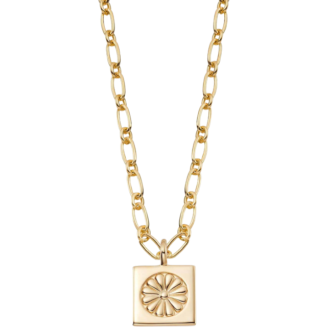 Daisy Bloom Medallion Necklace - Gold - Pendant 13 x 13 mm, Chain length 18 inches / 46cm