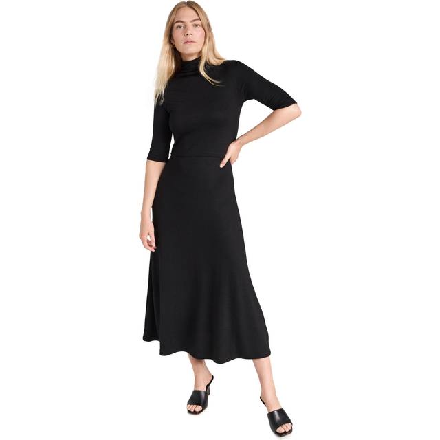 Elbow-Sleeve Turtleneck Dress in Black - S