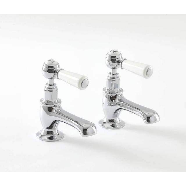 Elizabeth - Traditional Bathroom Basin Pillar Taps - Chrome & White (Lever Handles) - Milano