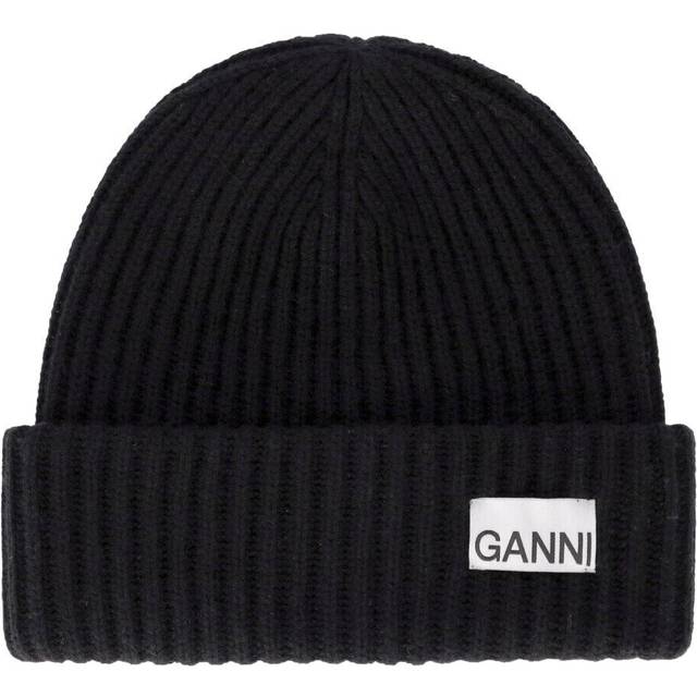 Ganni Ribbed Wool-Blend Beanie - Black
